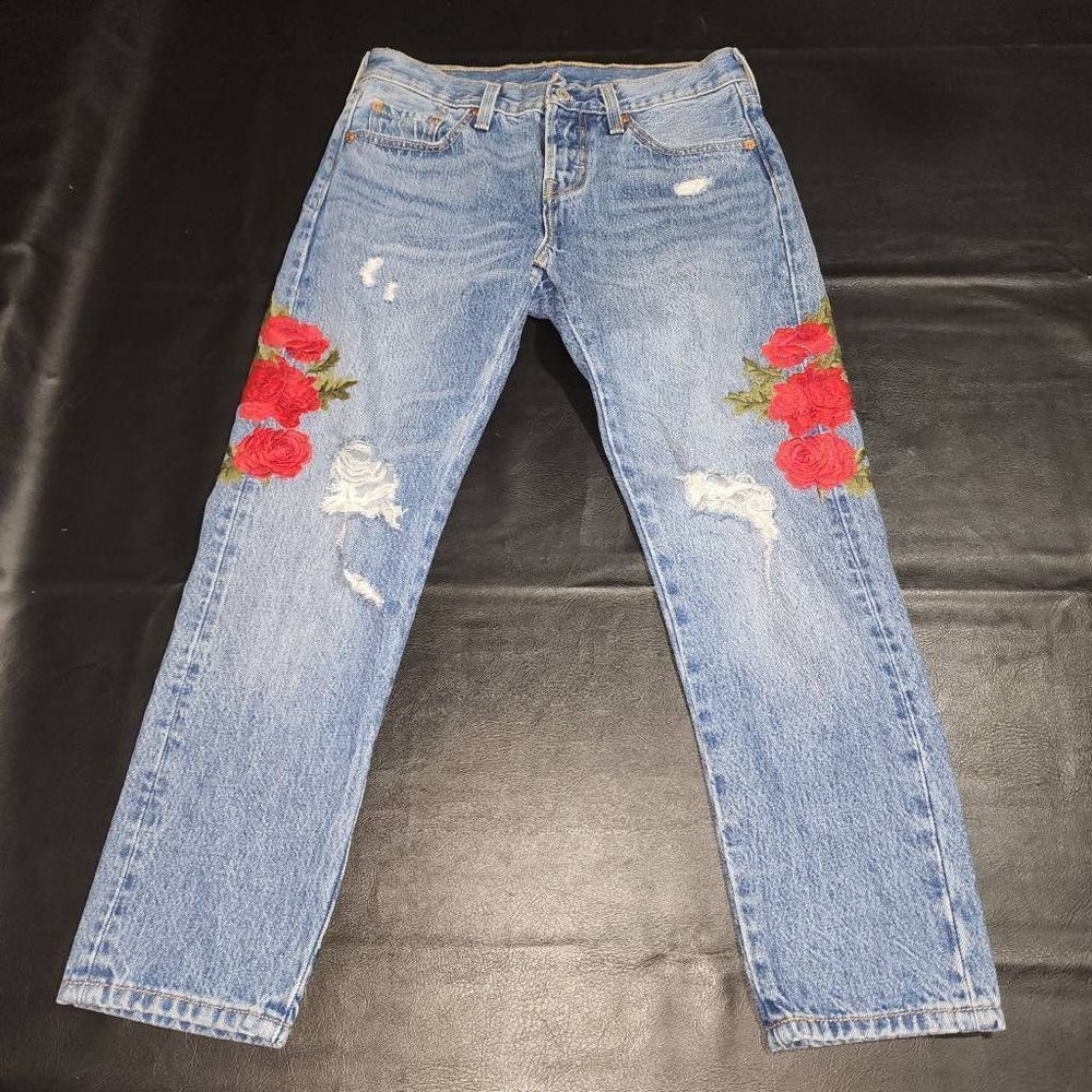 Levi's Womens 501 Embroidered Rose Distressed Button Fly Jeans 25 x 26